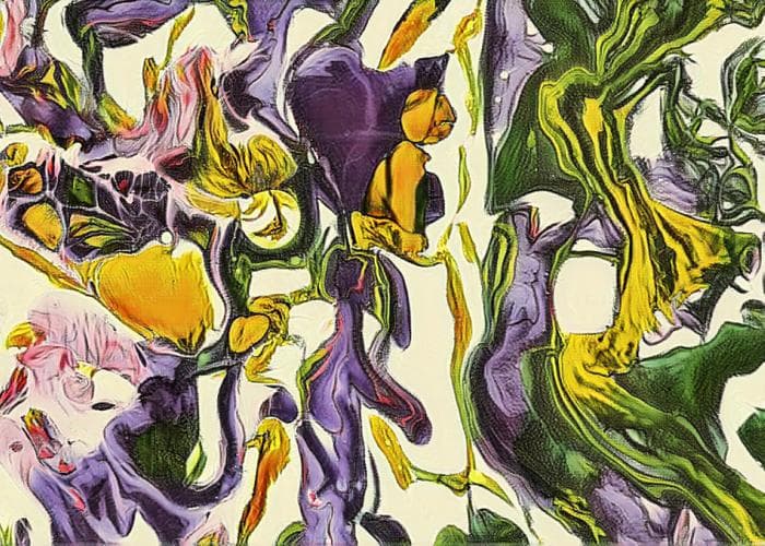 abstract image withflower textures in purple, yellow, and greens
