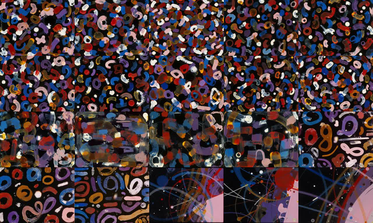Composite of colorful abstract animation frames on a black background
