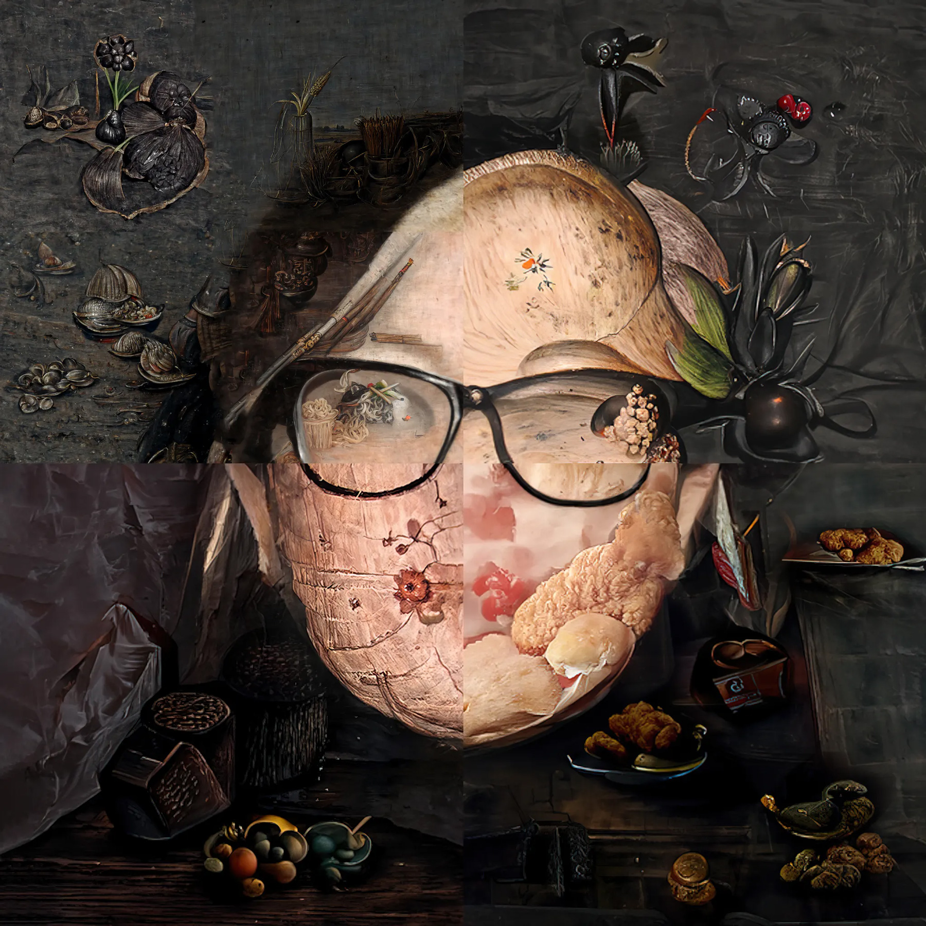 Grid of images that make up a woman's face with glasses