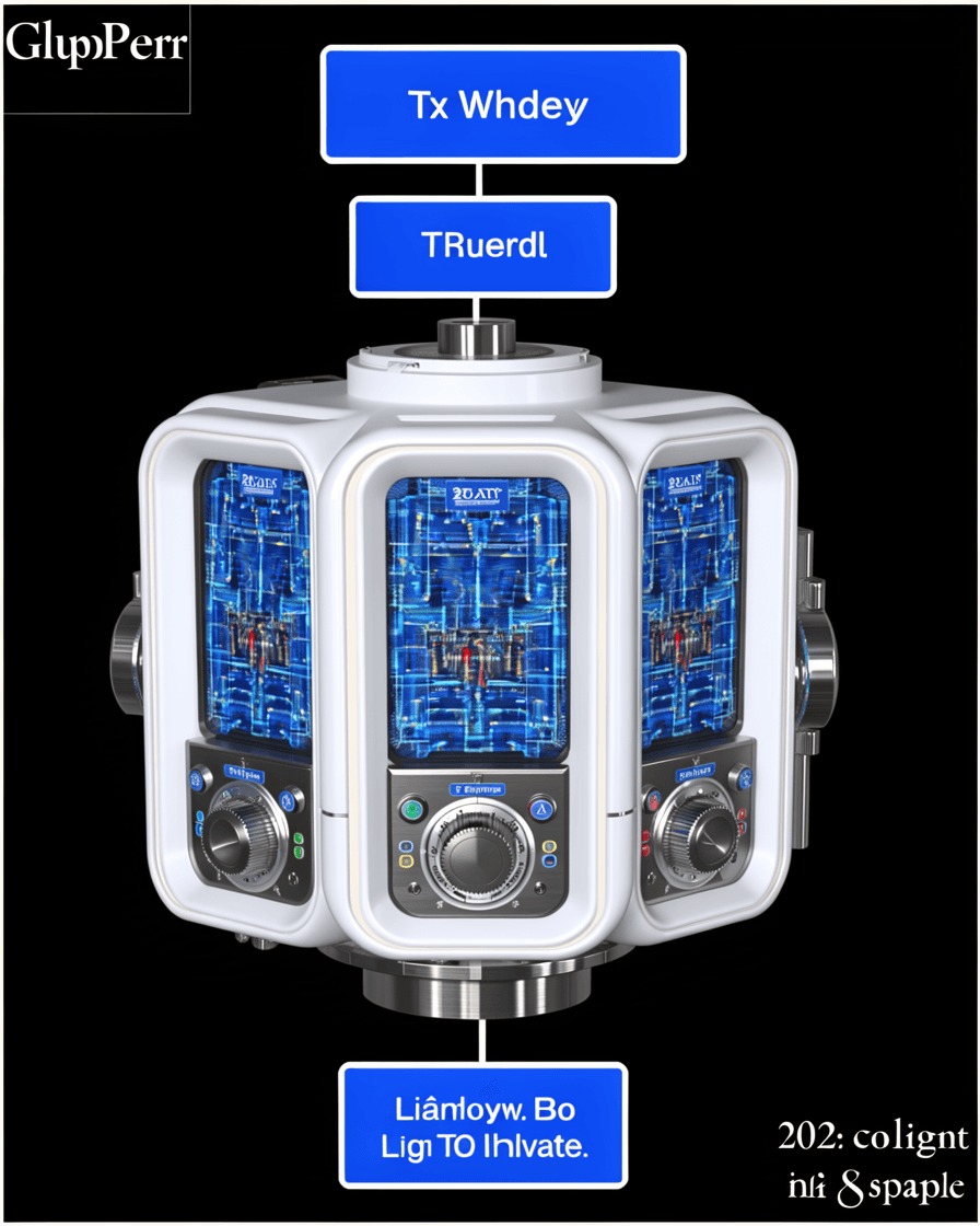 White and blue laboratory device diagram on black, generated on TITLES