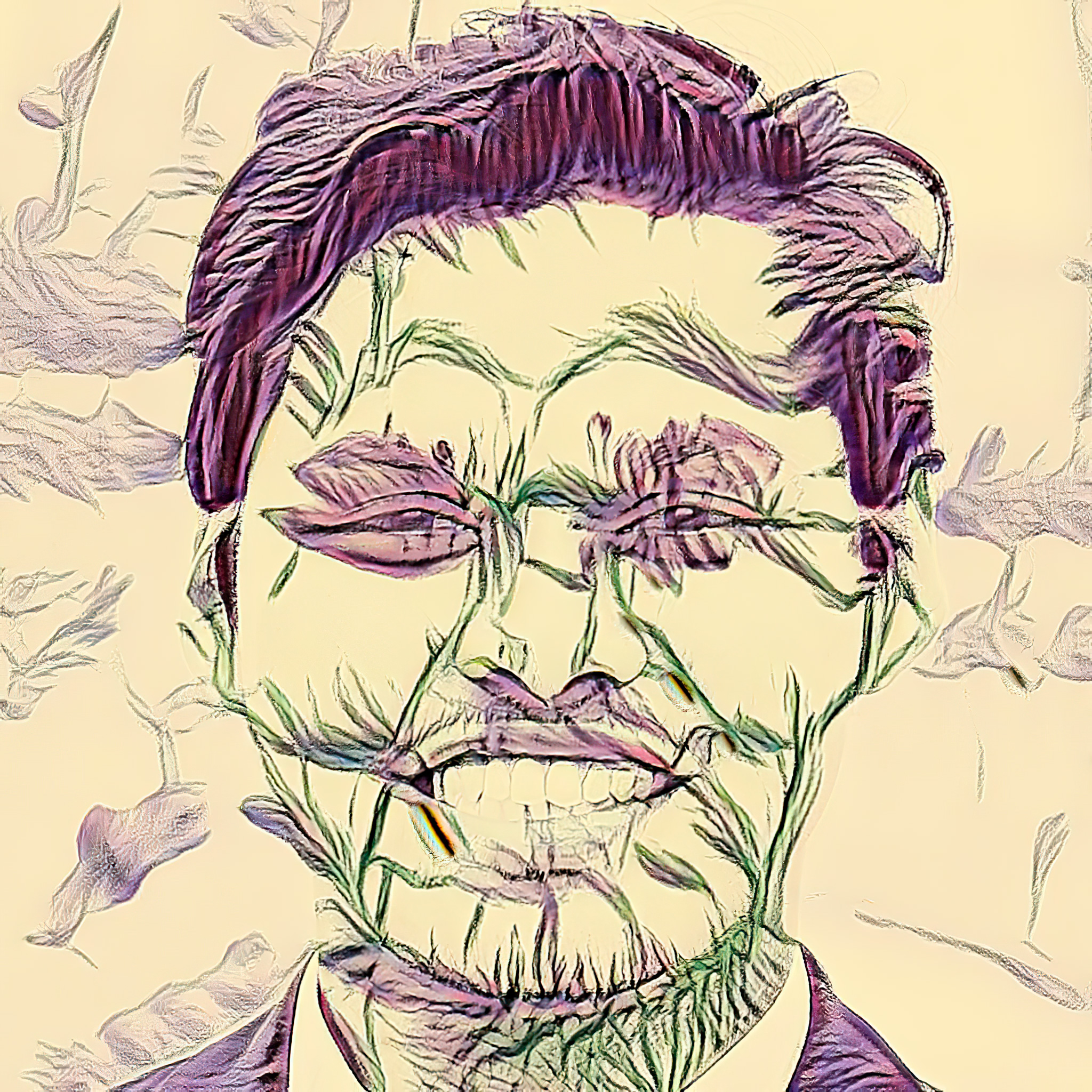 face made of purple flowers