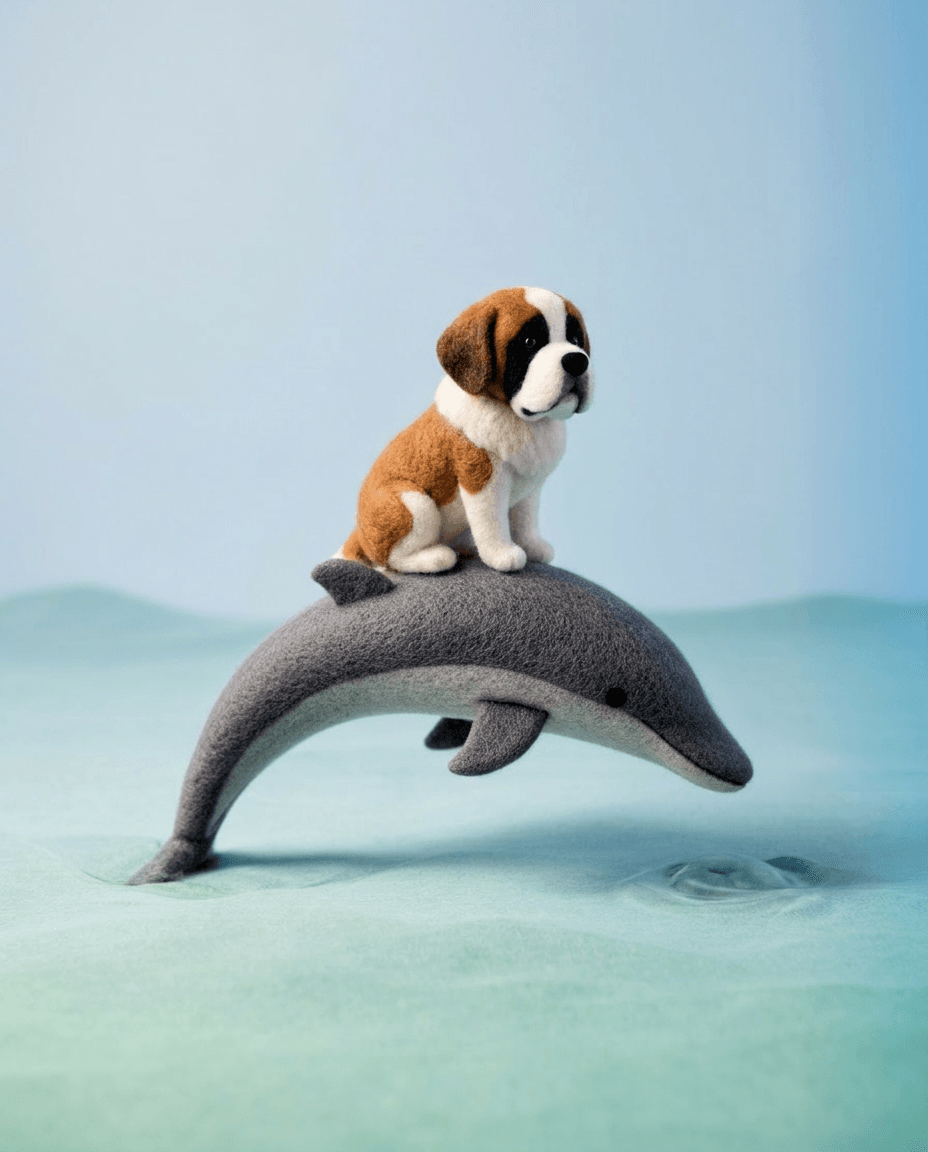 Edited result — the dog swapped to a St. Bernard, everything else held