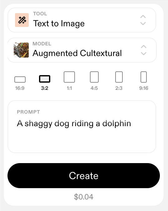 TITLES Studio Text to Image tool with the Augmented Cultextural model and a sample prompt