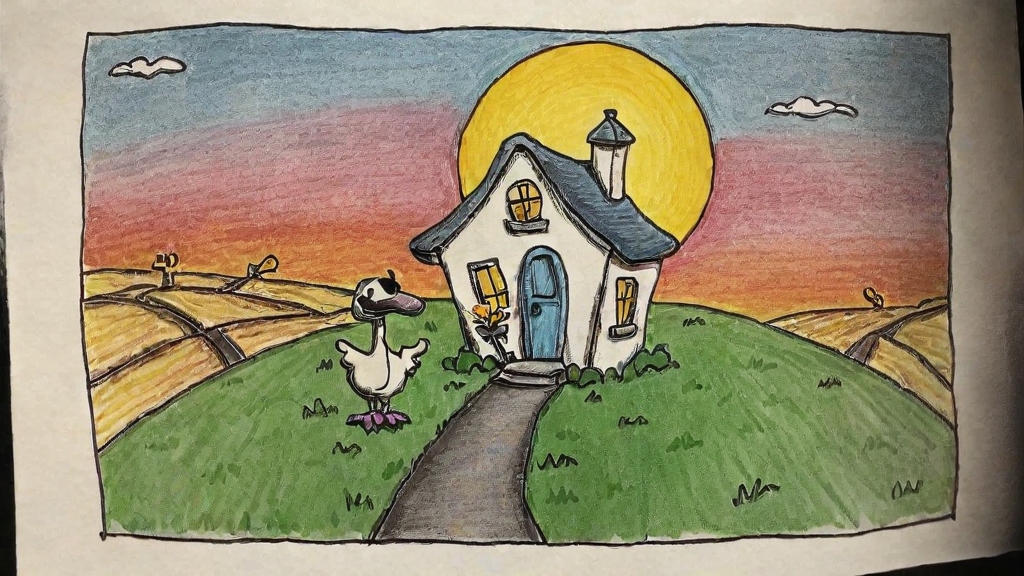 Small roadside chapel and sheep beneath a yellow moon