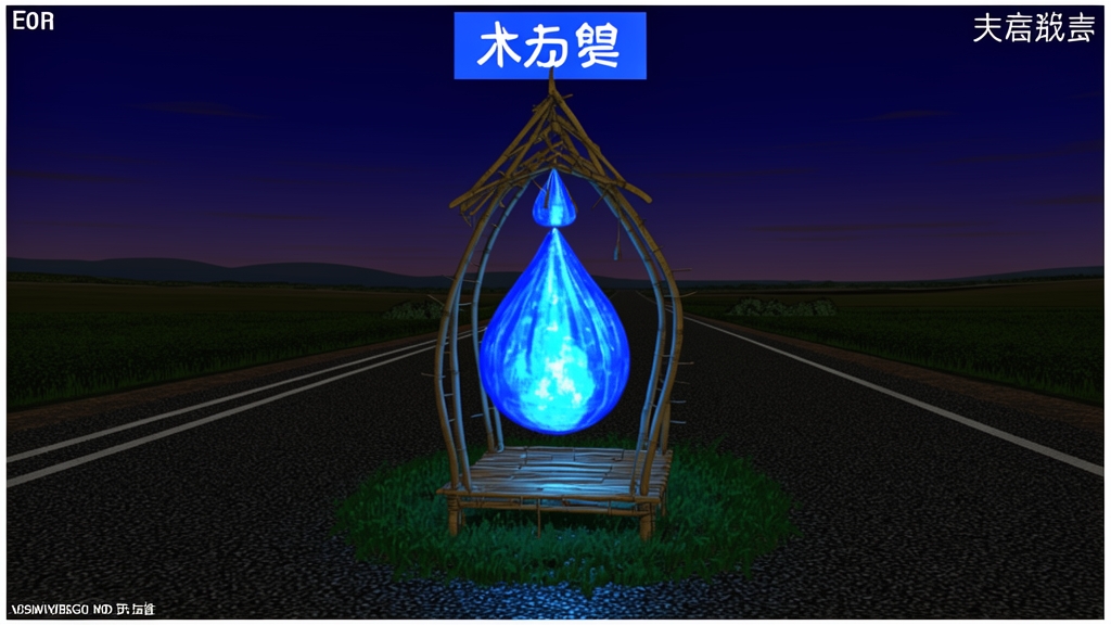 Digital roadside shrine holding a blue flame against a dark field