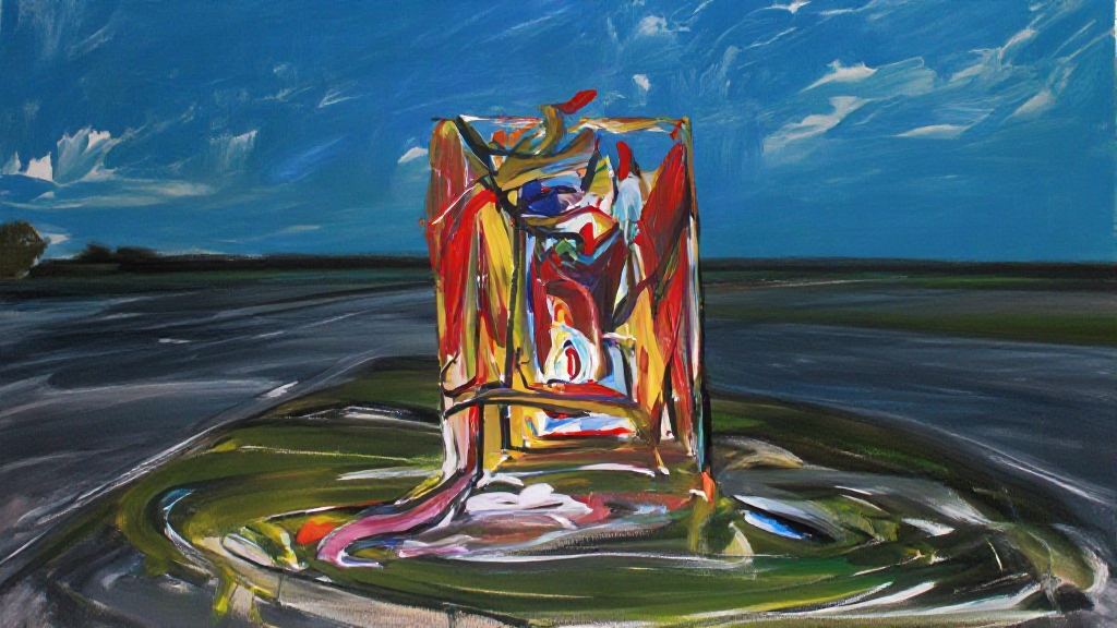 Expressive painted shrine with saturated red and blue marks
