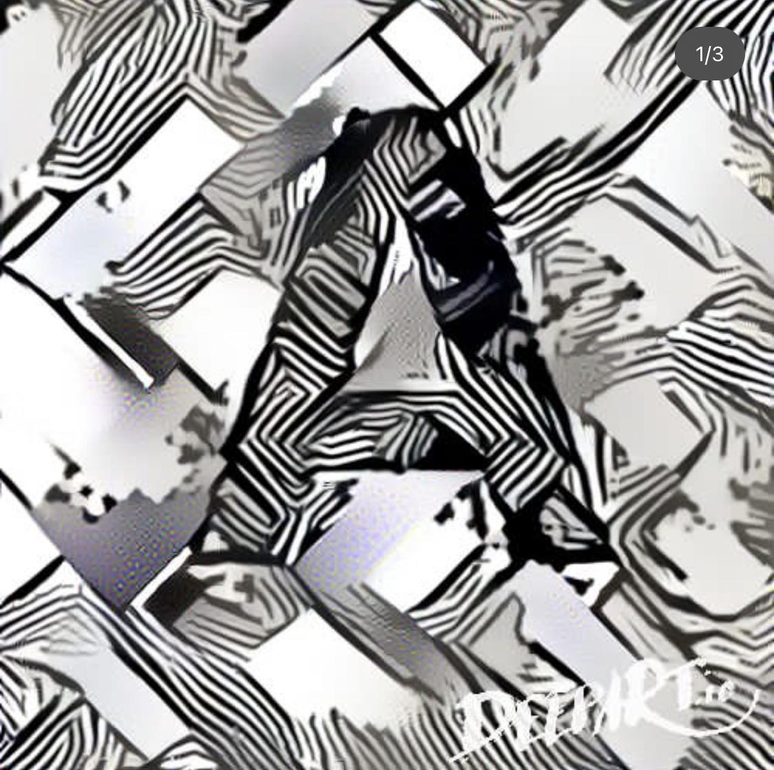 Style transfer letterform in black and white geometric pattern