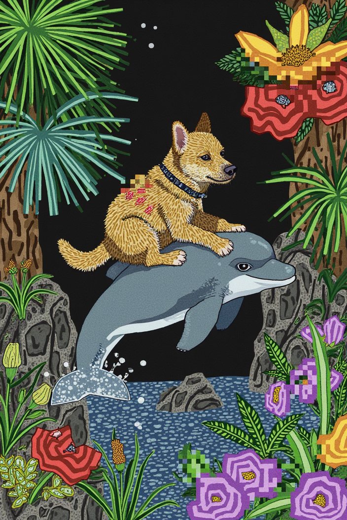 Custom model output — dog riding a dolphin