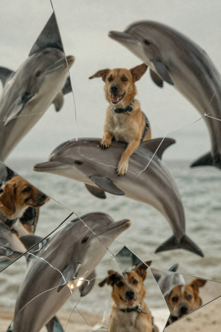 Custom model output — dog riding a dolphin