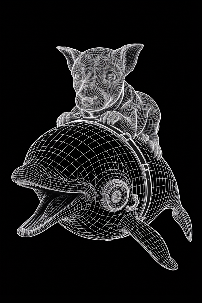 Custom model output — dog riding a dolphin
