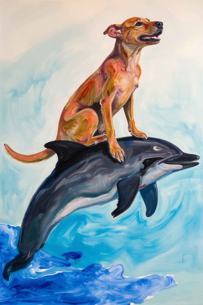 Custom model output — dog riding a dolphin
