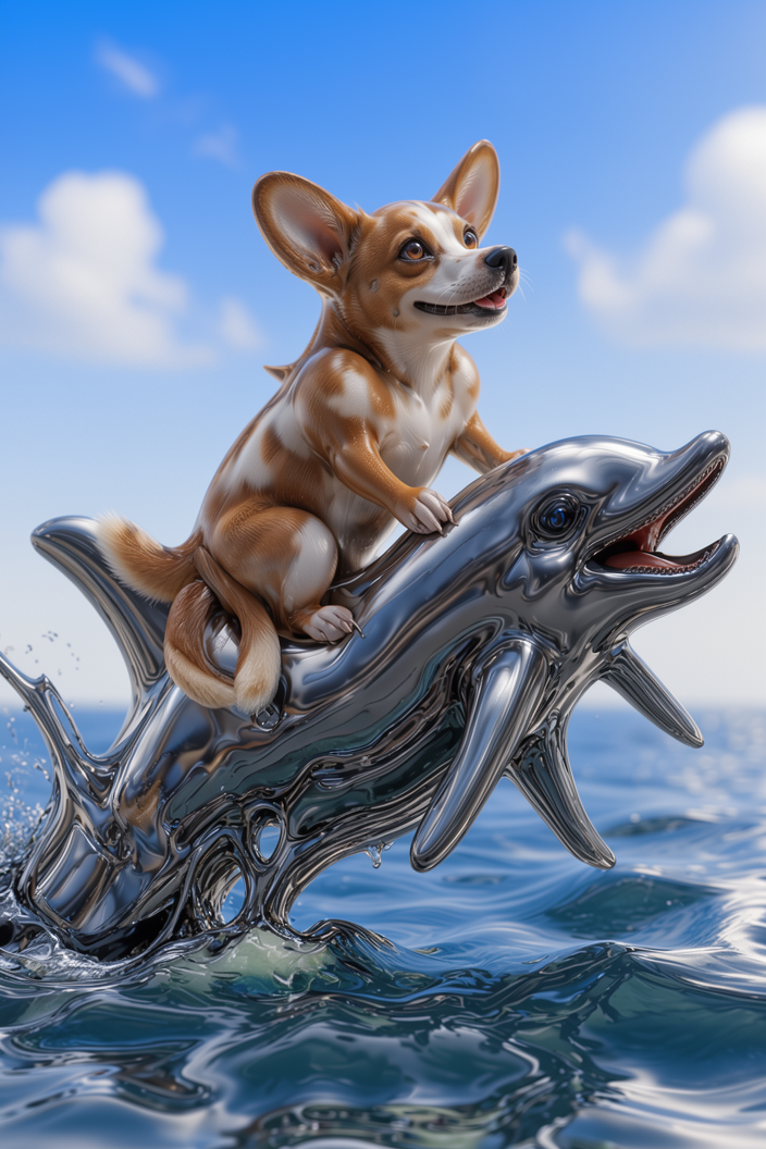 Custom model output — dog riding a dolphin
