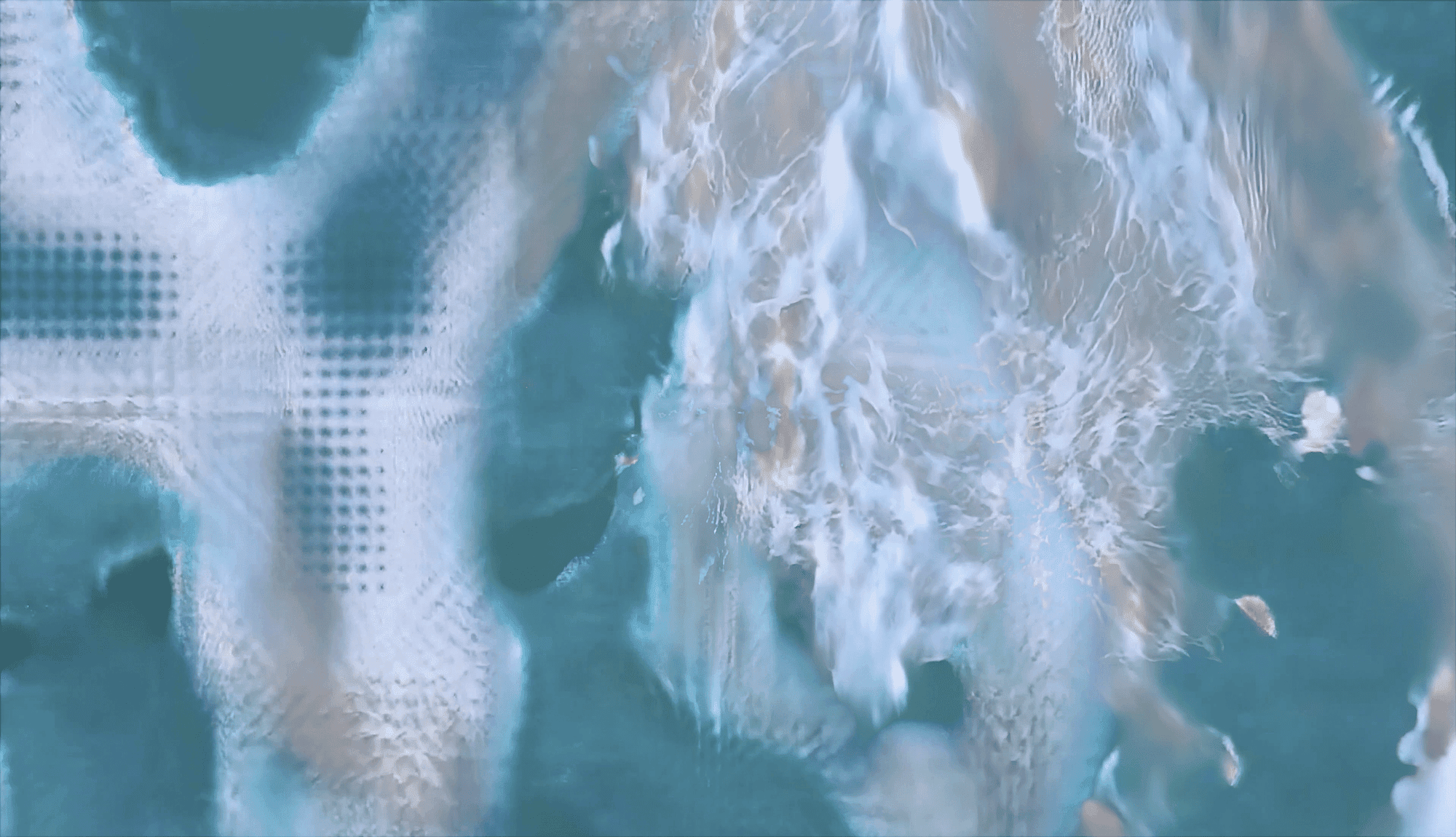 collaged photo of waves and glitched splotches