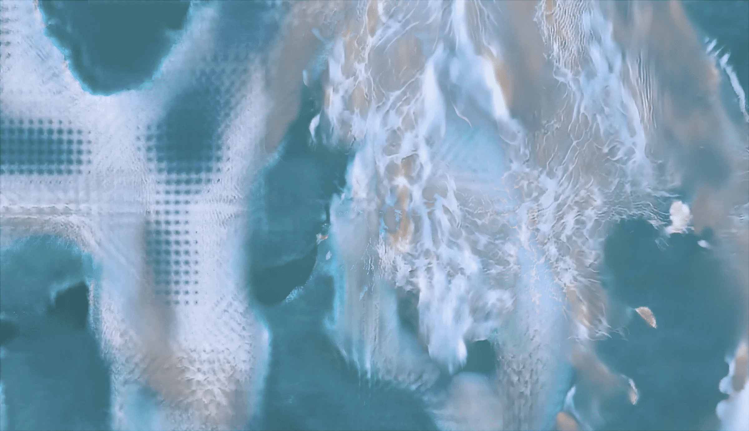 collaged photo of waves and glitched splotches