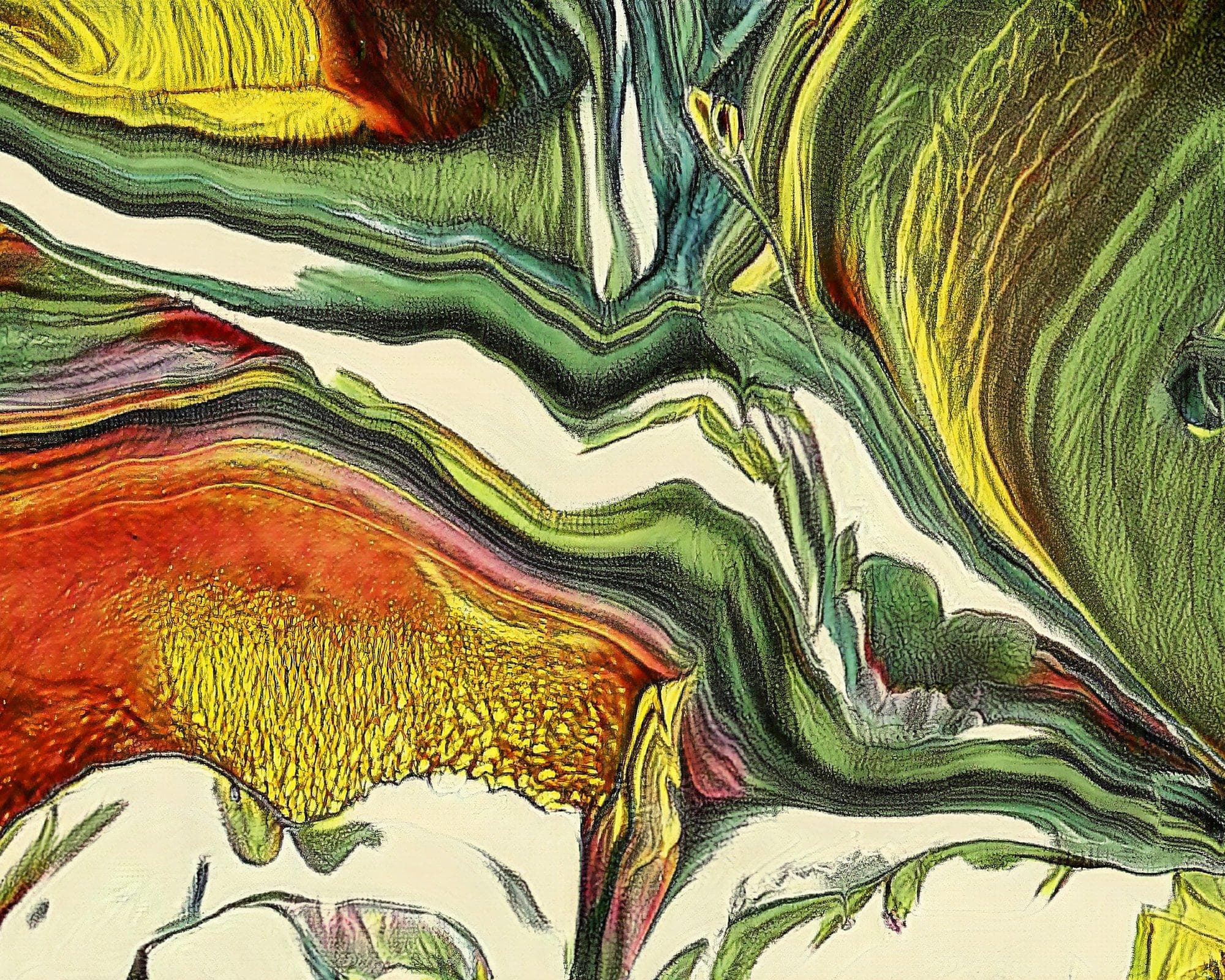 abstract image withflower textures in red, yellow, and greens