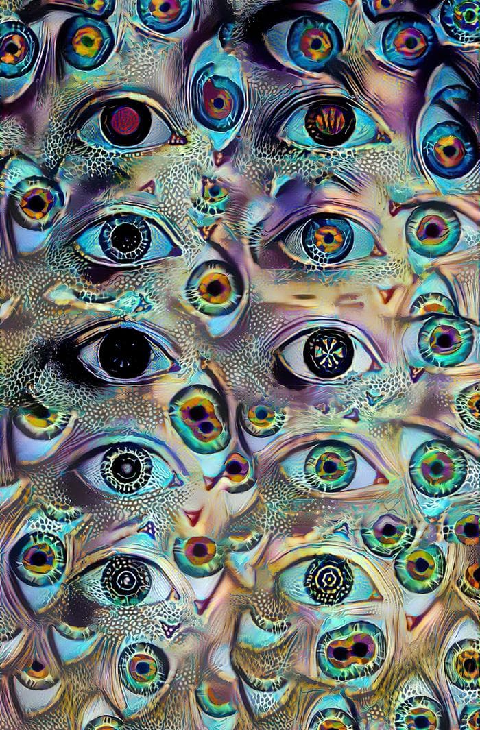 semi abstract eyes in blue metallics