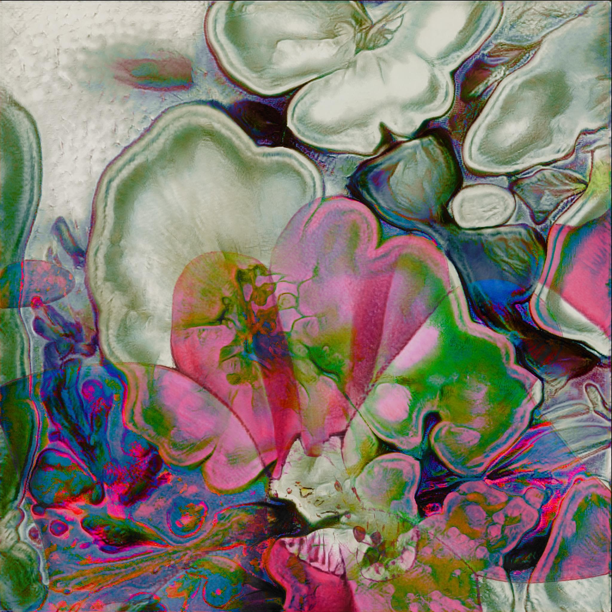 white oil plaint flowers with pink acid textures