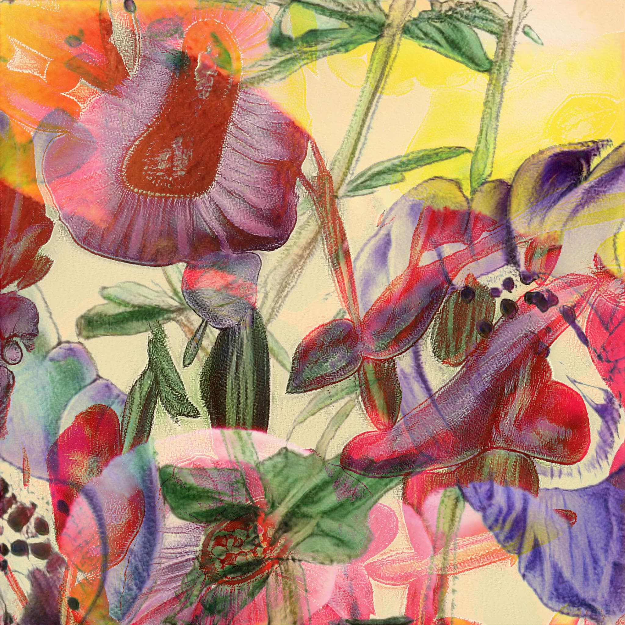 trippy overlaid computer generated flowers